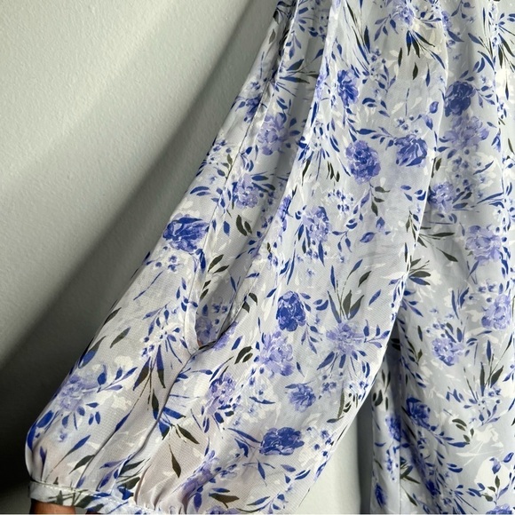Lulus Shifting Dears Light Blue Floral Chiffon Shift Dress | Size M | Boho Mini - Picture 4 of 6